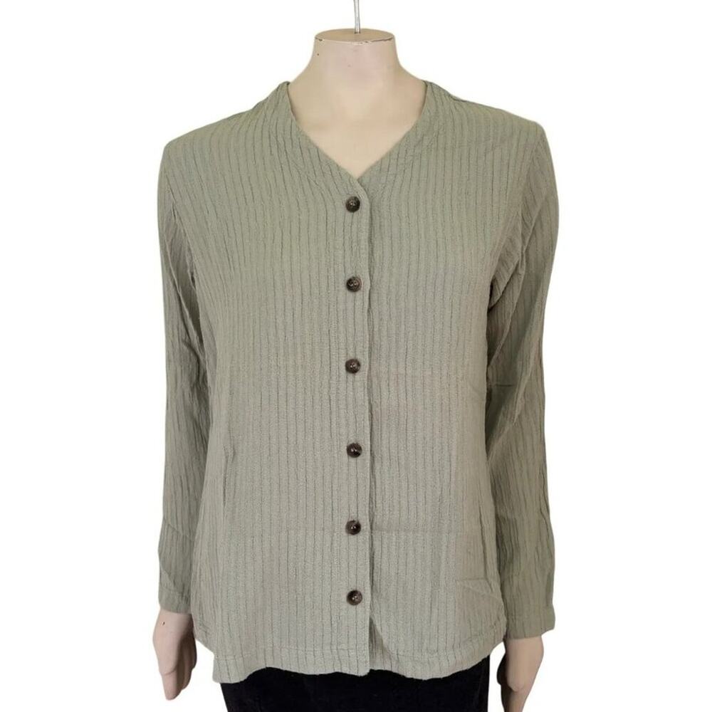 NEW CUT LOOSE Long Sleeve Textured Button Shirt Shacket in Sage Green SIZES M, L